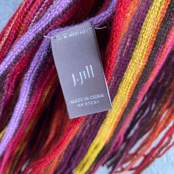 J. Jill Scarf Fringe Rainbow Striped Knit Outerwear Boho Chic Cozy Warm Winter - Picture 5 of 7